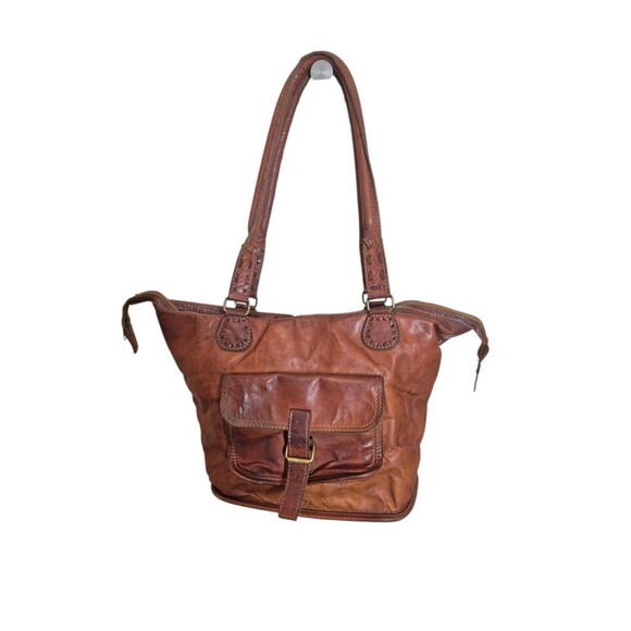 Noonday Collection Leather Shoulder Bag Boho Tote Hobo Bag Brown Large - Picture 2 of 12